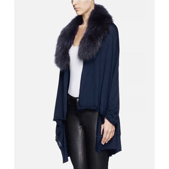 Alice + Olivia Izzy Cascade Open Front Cardigan Dyed Silver Fox Fur Collar, XS - Picture 2 of 11